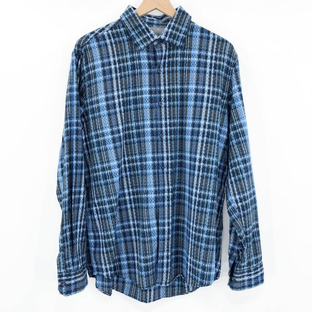 Tasso Elba Men's Blue Plaid Button Down Shirt Size‎ L